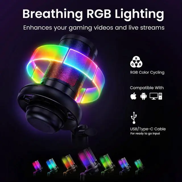 Alt view image 4 of 7 - Webcam Streaming Kit with USB RGB Microphone & LED Light 1080P 30FPS Streaming Camera Bundle for Twitch, YouTube, Podcasting, WFH PC & Mac Compatible (Not for PS5 Alone)