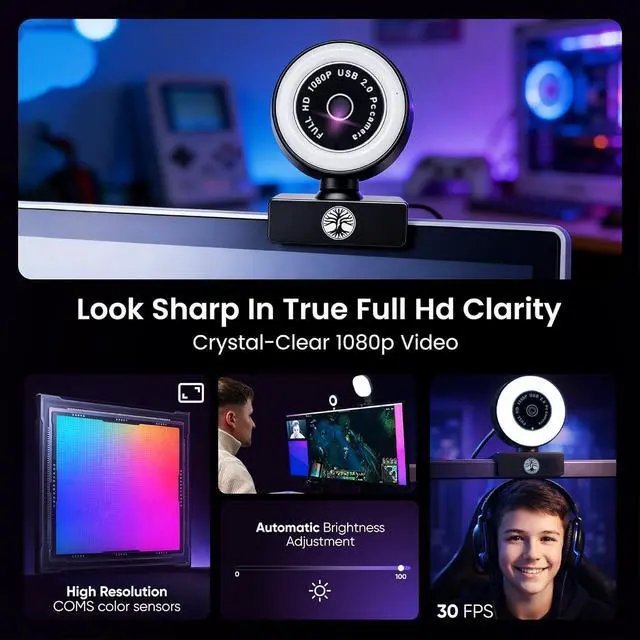 Alt view image 6 of 7 - Webcam Streaming Kit with USB RGB Microphone & LED Light 1080P 30FPS Streaming Camera Bundle for Twitch, YouTube, Podcasting, WFH PC & Mac Compatible (Not for PS5 Alone)