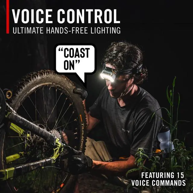 Alt view image 2 of 7 - Coast RL35R Voice-Controlled 1100 Lumen Rechargeable LED Headlamp with ARC280 Lighting, 4 Color Modes, Rear-Facing Safety Signal, Variable Light Control and USB-C Charge Port