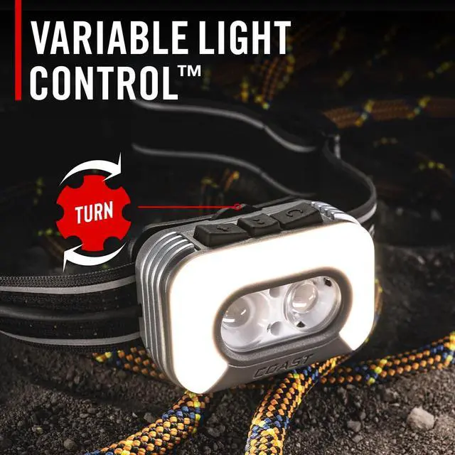 Alt view image 3 of 7 - Coast RL35R Voice-Controlled 1100 Lumen Rechargeable LED Headlamp with ARC280 Lighting, 4 Color Modes, Rear-Facing Safety Signal, Variable Light Control and USB-C Charge Port