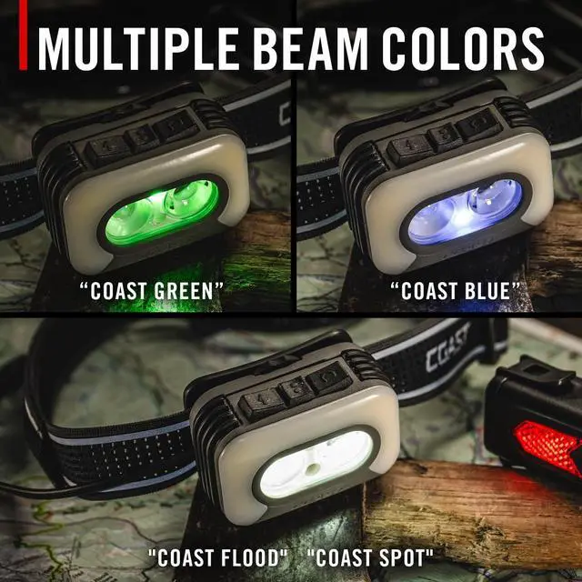 Alt view image 6 of 7 - Coast RL35R Voice-Controlled 1100 Lumen Rechargeable LED Headlamp with ARC280 Lighting, 4 Color Modes, Rear-Facing Safety Signal, Variable Light Control and USB-C Charge Port