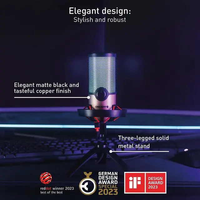 Alt view image 4 of 6 - Cherry UM 9.0 PRO RGB, USB Microphone with RGB Lighting, for Gaming, Streaming, Podcast, ASMR, 4 Polar Patterns, Compatible with PC/Mac/PS4/PS5, Black/Copper