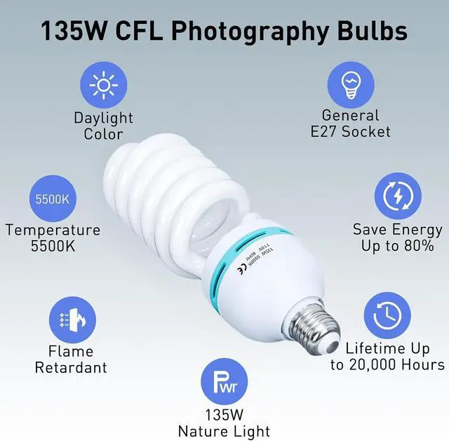 Alt view image 2 of 6 - Skytex 2pcs 135W Light Bulb 5500K CFL Daylight Spiral Softbox Lighting Kit Bulb in E27 Socket for Photography Photo