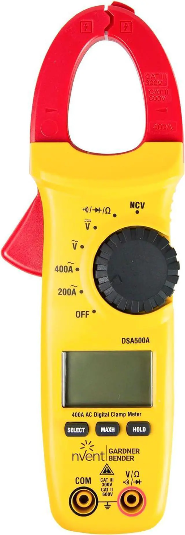 Main image of Gardner Bender Sperry Instruments DSA500A Digital Snap-Around Clamp Meter, 5 Function, 9 Range, 400-600V AC/DC, with Case, Measures Outlet & Panel Voltage, Yellow