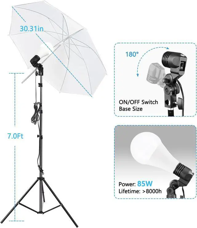 Alt view image 4 of 7 - Photography Background Stand Support System with Muslin Backdrop (Chromakey Green Screen kit) 85W 5500K LED Bulb with Umbrella Lighting Kit for Photo Studio Product, Portrait and Video Shoot