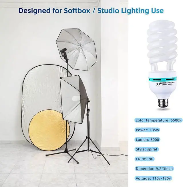 Alt view image 2 of 7 - 2Pcs 135W Light Bulb 5500K CFL Roas Daylight Spiral Softbox Lighting Kit Bulb in E27/E26 Socket for Photography Photo Box