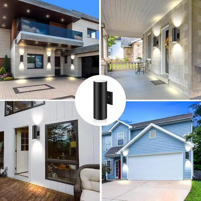 Alt view image 2 of 7 - Dusk to Dawn Sensor Outdoor Wall Light, Up and Down Cylinder Outdoor Wall Sconce Light Aluminum Modern Exterior Light Fixture IP65 Waterproof ETL(Bulbs Not Included)