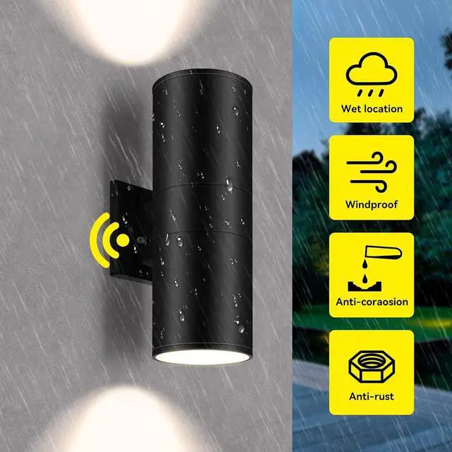 Alt view image 4 of 7 - Dusk to Dawn Sensor Outdoor Wall Light, Up and Down Cylinder Outdoor Wall Sconce Light Aluminum Modern Exterior Light Fixture IP65 Waterproof ETL(Bulbs Not Included)