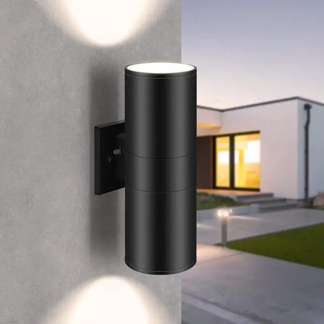 Alt view image 6 of 7 - Dusk to Dawn Sensor Outdoor Wall Light, Up and Down Cylinder Outdoor Wall Sconce Light Aluminum Modern Exterior Light Fixture IP65 Waterproof ETL(Bulbs Not Included)