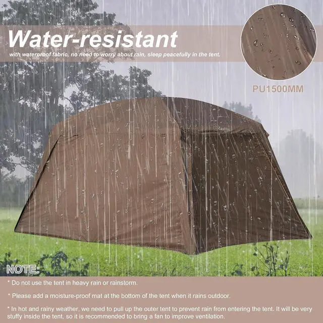 Alt view image 6 of 7 - Vidalido 8-10 Person Camping Tent with 3 Door 2 Room Large Family Cabin Tents, Double Layer Waterproof Portable Glamping Tent, Big Tents for Outdoor Picnic Camping Hiking and Family Gathering