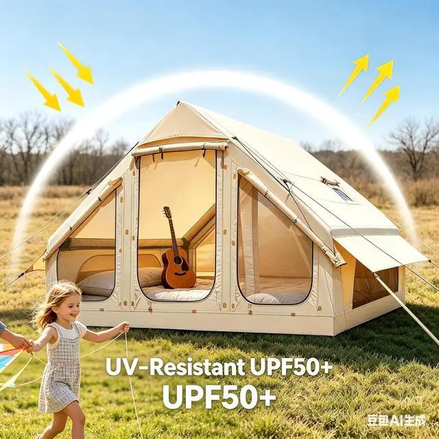 Alt view image 7 of 7 - Inflatable Tents for Camping, Blow Up Tent with Hand Pump, Easy Setup Inflatable Hot Tent with Stove Jack, Waterproof Oxford Air Glamping Tents for Camping Adult 4-12 Person