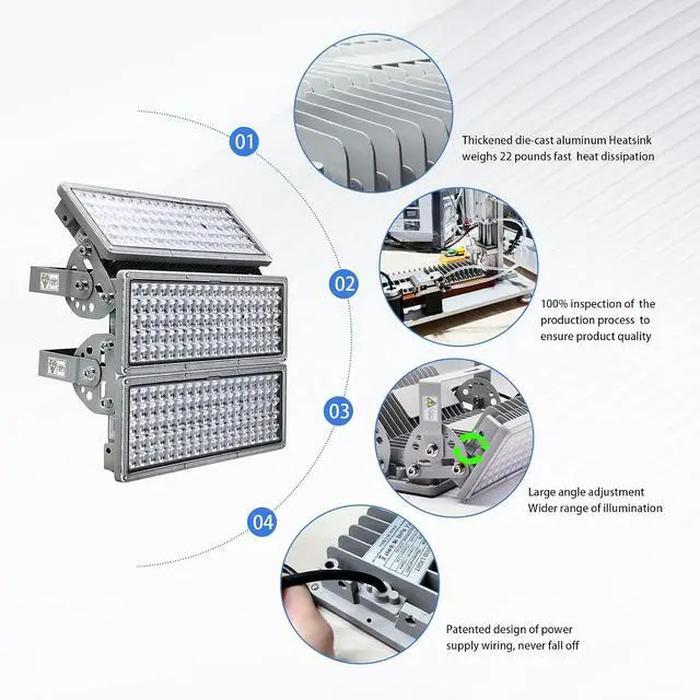 Alt view image 2 of 7 - Kekeou 600W LED Flood Lights Outdoor 300W Stadium Light 2 Pack Arena Lights 600 Watt 84000LM 6500K Adjustable Lighting Angle Exterior Flood Light IP67 Waterproof for Playground
