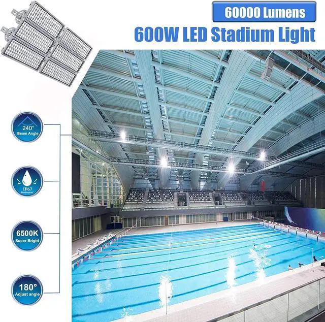 Alt view image 5 of 7 - Kekeou 600W LED Flood Lights Outdoor 300W Stadium Light 2 Pack Arena Lights 600 Watt 84000LM 6500K Adjustable Lighting Angle Exterior Flood Light IP67 Waterproof for Playground