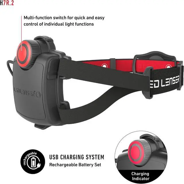 Alt view image 6 of 7 - Ledlenser H7R2 Headlamp Flashlight - Black, 300 Lumens, 160 m Beam Distance, 165 g, 880022 - Advanced Focus System & Rapid Focus - Ultralight Head Lamp - Rear Safety Light, Camping Headlamps
