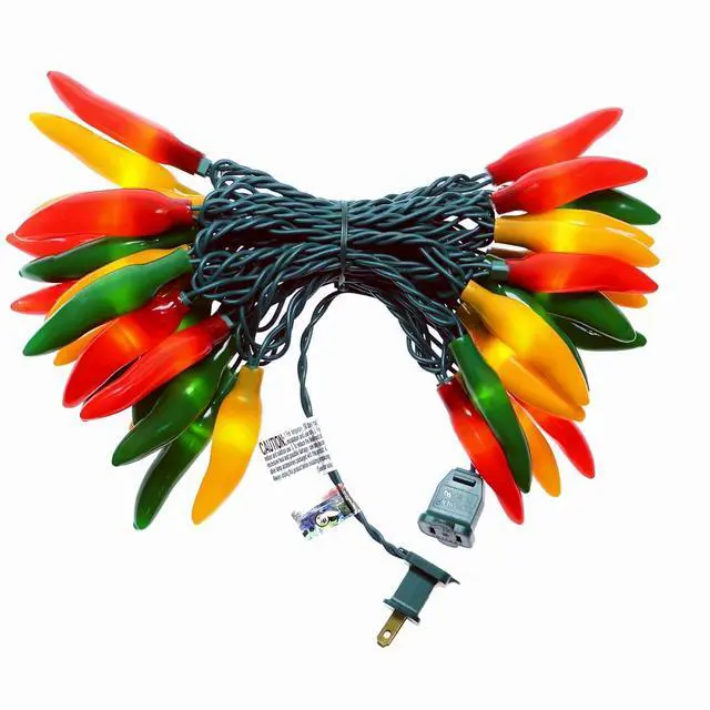 Main image of 35 LED Red Green and Yellow Chili Pepper Christmas Lights, 18 Ft Green Wire House Decorative Lighting String, for Indoor and Outdoor Party, Kitchen, Living Room, Garden, Patio.