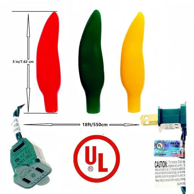 Alt view image 5 of 7 - 35 LED Red Green and Yellow Chili Pepper Christmas Lights, 18 Ft Green Wire House Decorative Lighting String, for Indoor and Outdoor Party, Kitchen, Living Room, Garden, Patio.