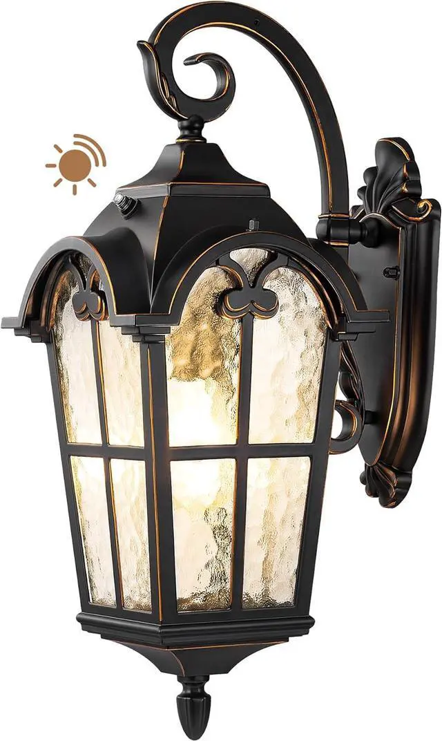 Main image of EDISHINE Dusk to Dawn Outdoor Wall Lights, 20.4" Large Size Exterior Lantern Fixture, Porch Lights Wall Mount, Roman Wall Lamp, Waterproof Outside Wall Sconce for Front Door Garage, Black