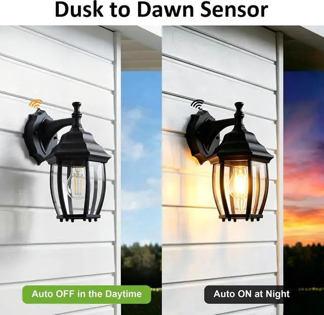 Alt view image 2 of 7 - LIT-PaTH Dusk to Dawn Outdoor Wall Lantern, Wall Sconce as Porch Lighting Fixture with E26 Medium Base Max 60W, Aluminum Housing with Glass Shade, Matte Black Finish