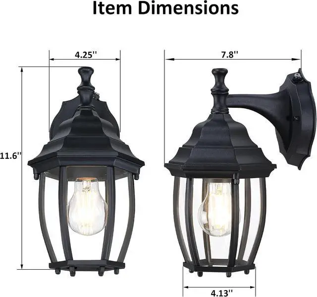 Alt view image 4 of 7 - LIT-PaTH Dusk to Dawn Outdoor Wall Lantern, Wall Sconce as Porch Lighting Fixture with E26 Medium Base Max 60W, Aluminum Housing with Glass Shade, Matte Black Finish
