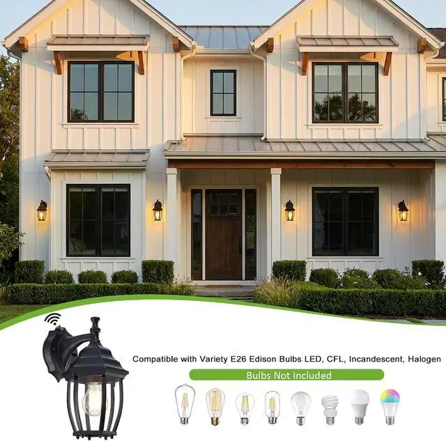 Alt view image 5 of 7 - LIT-PaTH Dusk to Dawn Outdoor Wall Lantern, Wall Sconce as Porch Lighting Fixture with E26 Medium Base Max 60W, Aluminum Housing with Glass Shade, Matte Black Finish