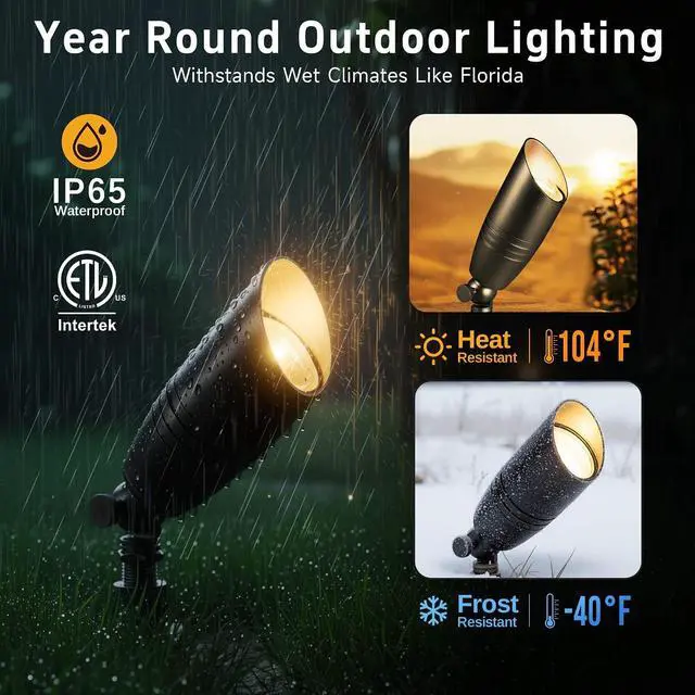 Alt view image 4 of 7 - Gardenreet Landscape Spotlights Low Voltage - Brass 12V Outdoor Uplight LED, Wired Spot Lights IP65 Waterproof, Black for Exterior Garden Yard Tree House with 5W 2700K Warm White MR16 Bulb