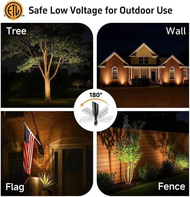 Alt view image 5 of 7 - Gardenreet Landscape Spotlights Low Voltage - Brass 12V Outdoor Uplight LED, Wired Spot Lights IP65 Waterproof, Black for Exterior Garden Yard Tree House with 5W 2700K Warm White MR16 Bulb
