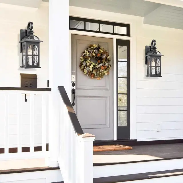 Alt view image 2 of 7 - Darkaway Outdoor Wall Light Exterior Light Fixture with Water Ripple Glass, Aluminum Outside Lights Sconces Exterior Lighting for House Porch Patio Doorway Garage