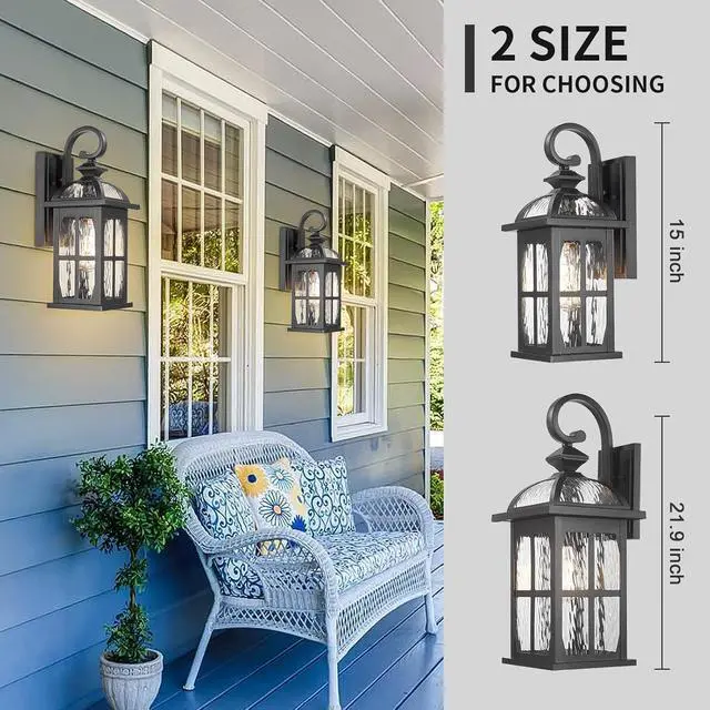 Alt view image 4 of 7 - Darkaway Outdoor Wall Light Exterior Light Fixture with Water Ripple Glass, Aluminum Outside Lights Sconces Exterior Lighting for House Porch Patio Doorway Garage