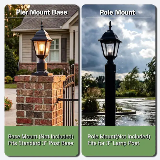 Alt view image 4 of 7 - LIT-PaTH Outdoor Post Lighting Fixture Pole Lantern, E26 Medium Base Max 60W, Aluminum Housing Plus Clear Glass, Bulb Not Included, Matte Black Finish, 1-Pack