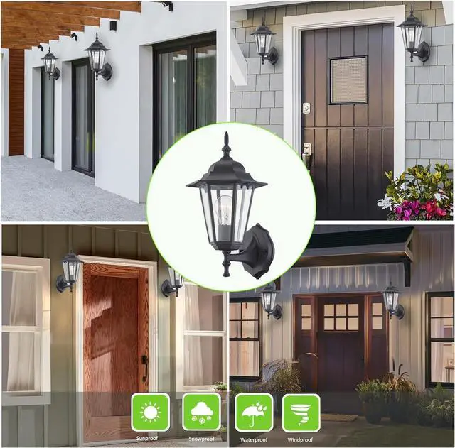Alt view image 5 of 7 - WISBEAM 2 Pack Outdoor Wall Light, Black Wall Sconce for House Porch Lighting Fixture, E26 Base 60W Max, Metal Housing Plus Glass, Wet Location Rated, ETL Qualified, Bulbs not Included