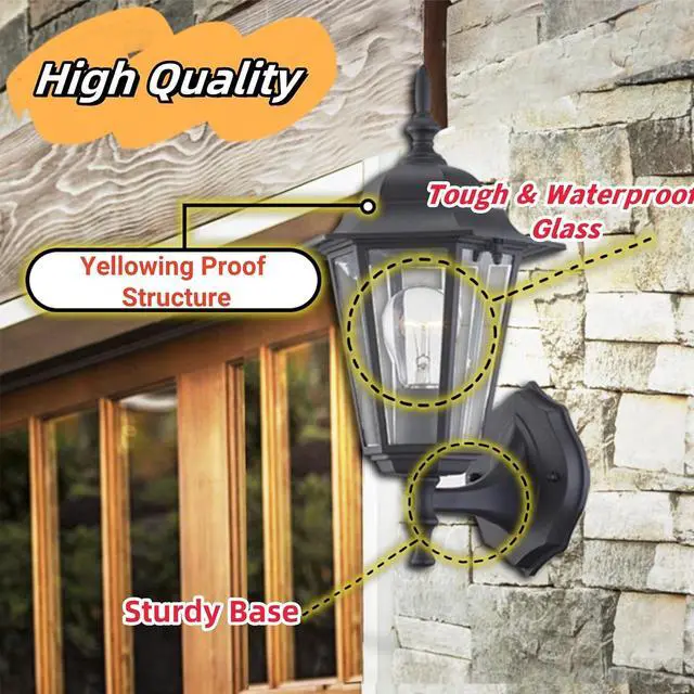 Alt view image 3 of 7 - WISBEAM 2 Pack Outdoor Wall Light, Black Wall Sconce for House Porch Lighting Fixture, E26 Base 60W Max, Metal Housing Plus Glass, Wet Location Rated, ETL Qualified, Bulbs not Included