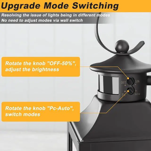Alt view image 5 of 7 - Motion Sensor Outdoor Wall Lights 2 Pack, Black Dusk to Dawn Light Fixtures Wall Mount, 16" Exterior Wall Sconces Waterproof, Large Outside Lamps for House, Modern Porch Lanterns 3 Modes