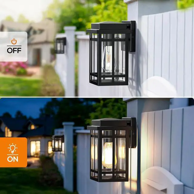 Alt view image 2 of 7 - Outdoor Wall Light Fixtures 9.76'', Waterproof Porch Lights Lantern, Exterior Modern Matte Black Wall Mount Lighting, Anti-Rust E26 Socket Outside Scones for Front Door Garage Patio, 2 Pack