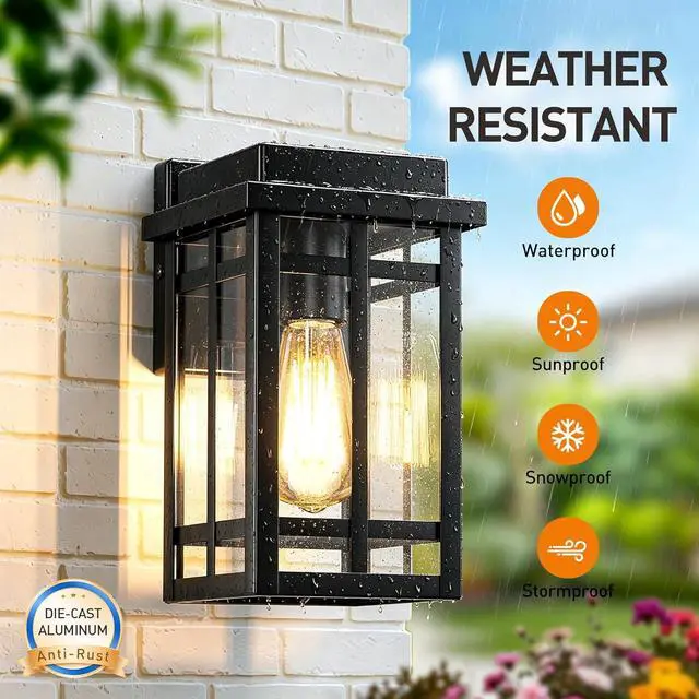 Alt view image 4 of 7 - Outdoor Wall Light Fixtures 9.76'', Waterproof Porch Lights Lantern, Exterior Modern Matte Black Wall Mount Lighting, Anti-Rust E26 Socket Outside Scones for Front Door Garage Patio, 2 Pack