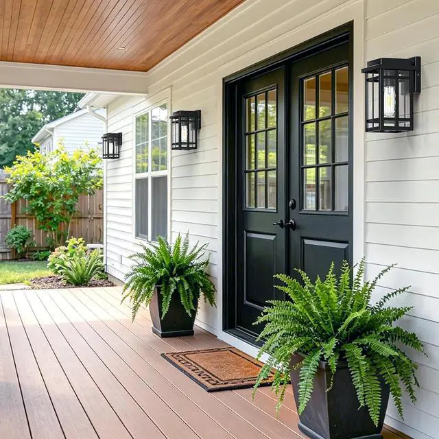 Alt view image 5 of 7 - Outdoor Wall Light Fixtures 9.76'', Waterproof Porch Lights Lantern, Exterior Modern Matte Black Wall Mount Lighting, Anti-Rust E26 Socket Outside Scones for Front Door Garage Patio, 2 Pack