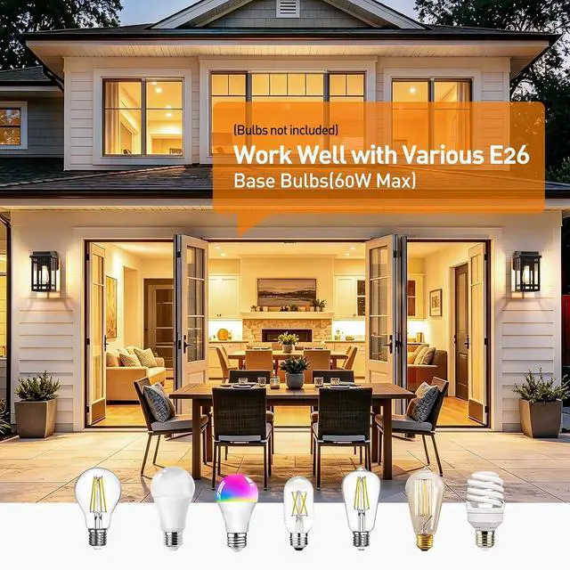Alt view image 6 of 7 - Outdoor Wall Light Fixtures 9.76'', Waterproof Porch Lights Lantern, Exterior Modern Matte Black Wall Mount Lighting, Anti-Rust E26 Socket Outside Scones for Front Door Garage Patio, 2 Pack