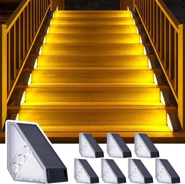 Main image of ROSHWEY Solar Step Lights Outdoor Waterproof, 8 Pack Triangle Solar Stair Lights for Outside, LED Deck Light Outdoor Decor Lighting for Patio Porch Backyard, Warm White
