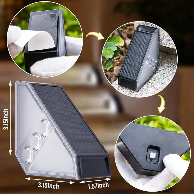 Alt view image 5 of 7 - ROSHWEY Solar Step Lights Outdoor Waterproof, 8 Pack Triangle Solar Stair Lights for Outside, LED Deck Light Outdoor Decor Lighting for Patio Porch Backyard, Warm White