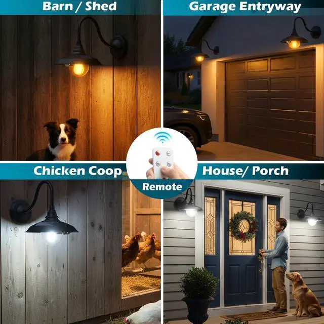 Alt view image 4 of 6 - SIEDiNLAR Solar Barn Light Outdoor 3 Modes 2 Lighting, Aluminum Vintage Farmhouse Gooseneck Wall Light Waterproof with Remote & Motion Sensor for Barn Garage Shed Porch Chicken Coop Black (2 Pack)