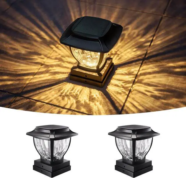 Main image of Solar Post Cap Lights Outdoor, Glass Deck Fence Post Cap Light Solar Powered for 4x4 Vinyl/Wooden Posts, Solar Lamp Post Light with 2 Lighting Modes for Patio Garden, Bright Warm White (2 Pack)