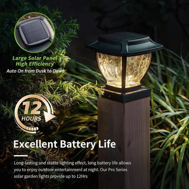 Alt view image 4 of 7 - Solar Post Cap Lights Outdoor, Glass Deck Fence Post Cap Light Solar Powered for 4x4 Vinyl/Wooden Posts, Solar Lamp Post Light with 2 Lighting Modes for Patio Garden, Bright Warm White (2 Pack)