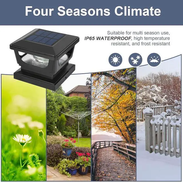Alt view image 6 of 7 - Solar Post Cap Lights for 3x3 Metal Posts & 4x4 Wood Fence, 4 Pack - IP65 Waterproof, Bright 120 Lumen 6500K Cool White Deck Lighting for Garden, Yard, Porch, Railing, Black Shell