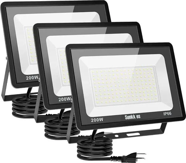 Main image of 200W LED Flood Lights 3 Pack, Outdoor IP66 Waterproof, 24000LM Bright Security Light, Outside Lamp, Exterior Floodlights Lighting for Garage, Garden, Stadium, Yard, Arena