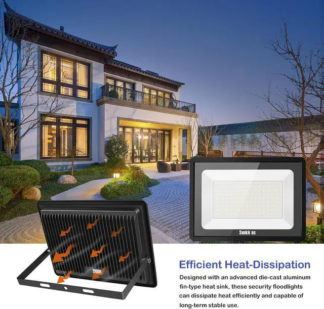 Alt view image 4 of 7 - 200W LED Flood Lights 3 Pack, Outdoor IP66 Waterproof, 24000LM Bright Security Light, Outside Lamp, Exterior Floodlights Lighting for Garage, Garden, Stadium, Yard, Arena