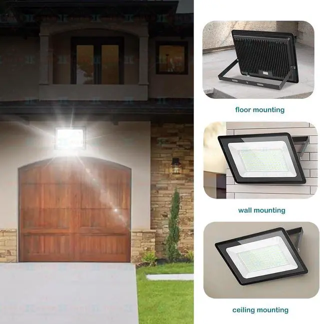 Alt view image 2 of 7 - 200W LED Flood Lights 3 Pack, Outdoor IP66 Waterproof, 24000LM Bright Security Light, Outside Lamp, Exterior Floodlights Lighting for Garage, Garden, Stadium, Yard, Arena