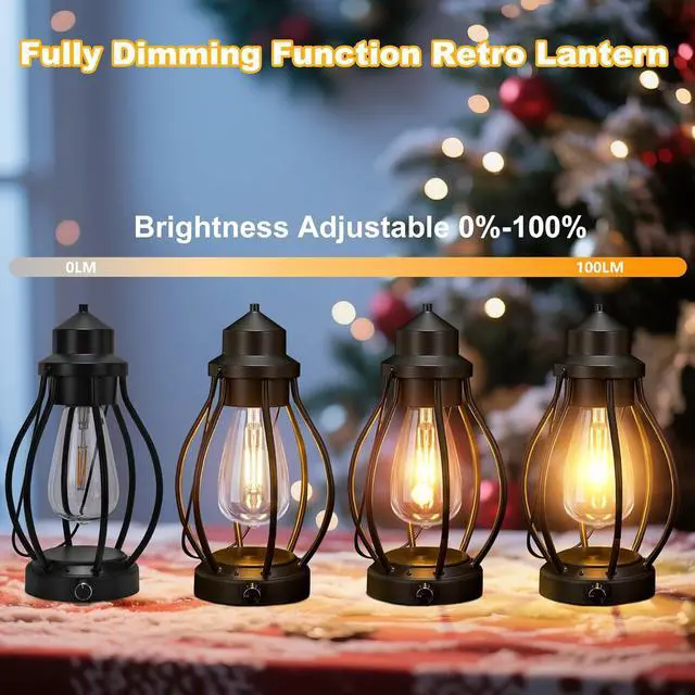 Alt view image 2 of 7 - pearlstar 2Pack Rechargeable Camping Lanterns Battery Operated Hanging Lamps Outdoor Indoor, USB-C Charge/6h Timer, Dimming Edison Bulb Light Waterproof for Table Patio Garden Yard Porch Decor&Gift