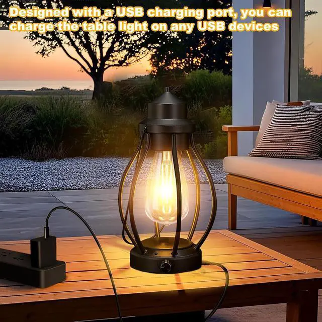 Alt view image 4 of 7 - pearlstar 2Pack Rechargeable Camping Lanterns Battery Operated Hanging Lamps Outdoor Indoor, USB-C Charge/6h Timer, Dimming Edison Bulb Light Waterproof for Table Patio Garden Yard Porch Decor&Gift