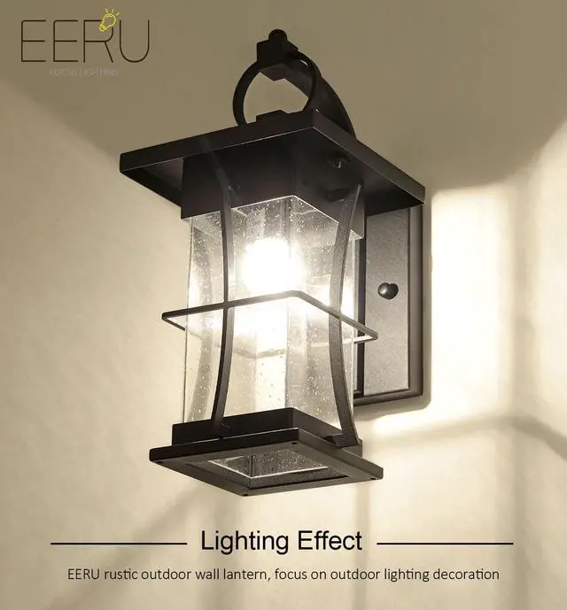 Alt view image 2 of 7 - Outdoor Wall Sconces Light Fixtures Exterior Wall Lantern Outside House Lamps Waterproof Black Metal with Clear Seeded Glass, Perfect for Exterior Porch Patio House