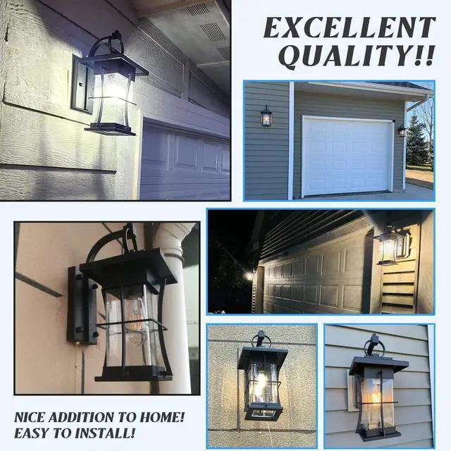 Alt view image 3 of 7 - Outdoor Wall Sconces Light Fixtures Exterior Wall Lantern Outside House Lamps Waterproof Black Metal with Clear Seeded Glass, Perfect for Exterior Porch Patio House