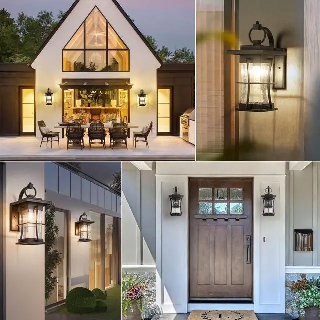 Alt view image 6 of 7 - Outdoor Wall Sconces Light Fixtures Exterior Wall Lantern Outside House Lamps Waterproof Black Metal with Clear Seeded Glass, Perfect for Exterior Porch Patio House